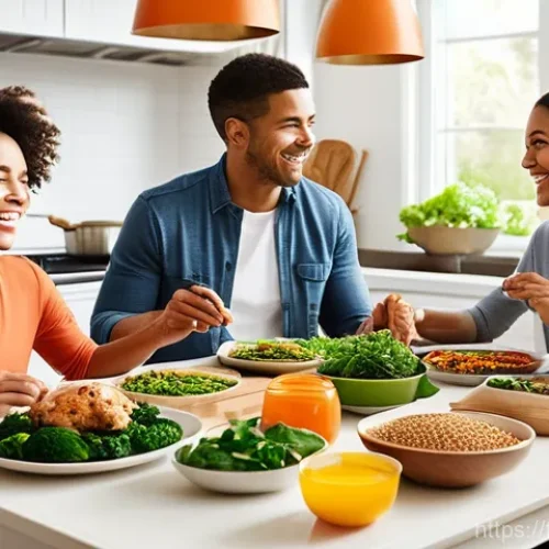 근육병 환자를 위한 식단 가이드 - **Prompt 1: A Nourishing, Balanced Family Meal**
    A bright, inviting scene in a modern, sunlit ki...