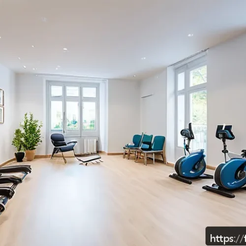 Home 30 신경근육 장애와 재활치료 병원 - A modern multidisciplinary rehabilitation clinic interior in France, featuring a spacious therapy ro...