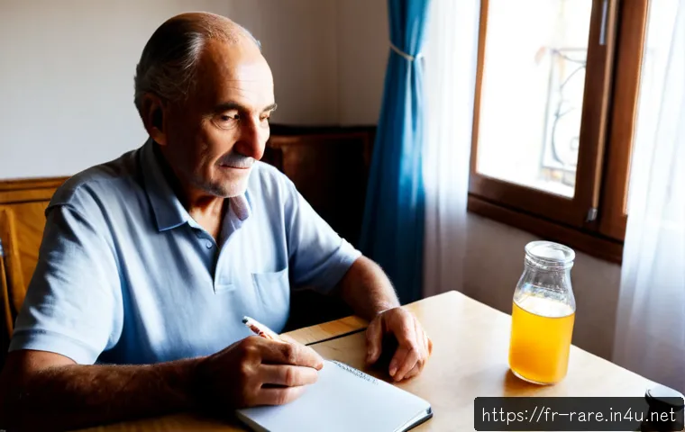 파킨슨병 진단 후 생활 가이드 - Photorealistic lifestyle scene in a bright, welcoming French apartment: an older French man recently...